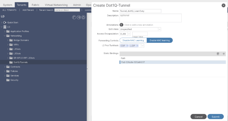 Q in Q Dot1Q Tunnel Configuration in ACI - Learn Duty